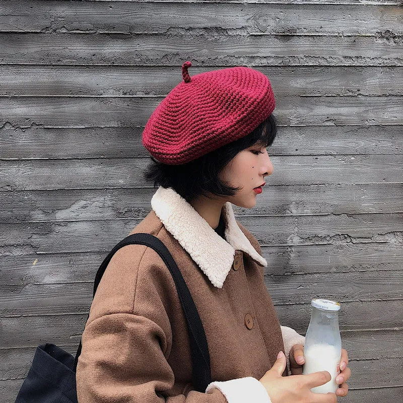 Coarse Beret Solid Color Hat Cute Hat Casquette Femme Czapka Damska Zimowa Chapeu Feminino Gorros De Invierno Boina Hombre