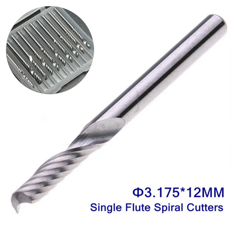 10pc 3.175*12mm Single Slot Milling Cutters Carbide CNC Router Bits Flute Spiral End Mills For | Инструменты