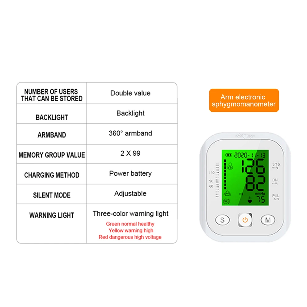 

Blood Pressure Monitor Upper Arm Type Automatic Sphygmomanometer Digital Pulse Rate Blood Pressure Meter Electronic Tonometer