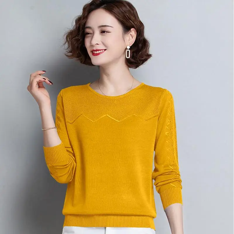 

Knit Sweater Women 2022 New Autumn And Winter Clothes Hollow Round Neck Long-sleeved Knitted Bottoming Shirt Tops Women Trendy