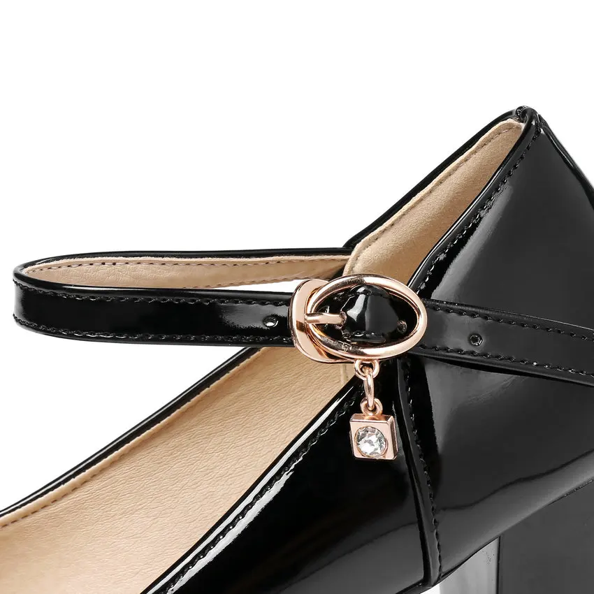 

ESVEVA 2018 Women Pumps Round Toe Platform Black Sexy Ladies Pumps Crystal Square High Heel Ankle Strap Dating Shoes Size 34-43