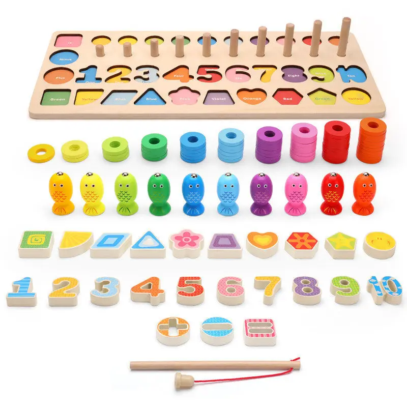 

Wooden Building Blocks Board Montessori Toys Number Shape Matching For Children's Teaching Aids Geometry Puzzle Educational Kids