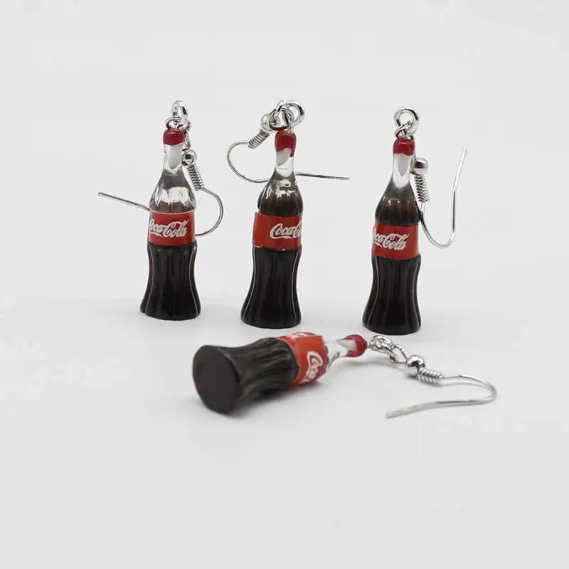 

New simulation fun cola drink bottle keychain cute Harajuku style small fresh summer earrings earrings