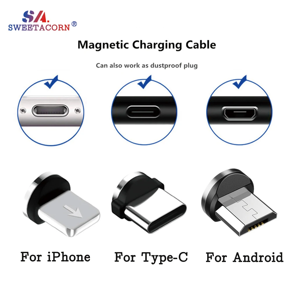 360 rotation magnetic plug tips for mobile phone replacement parts easy operate durable converter charging micro cable adapter free global shipping