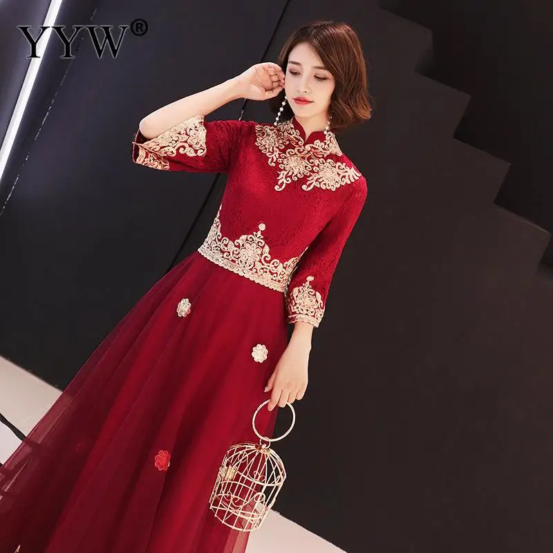 Женское винтажное вечернее платье элегантное длинное винного цвета с рукавом до