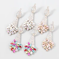 jijiawenhua new rhinestone flower leaf shape dangling womens earrings dinner party wedding fashion luxury jewelry accessories