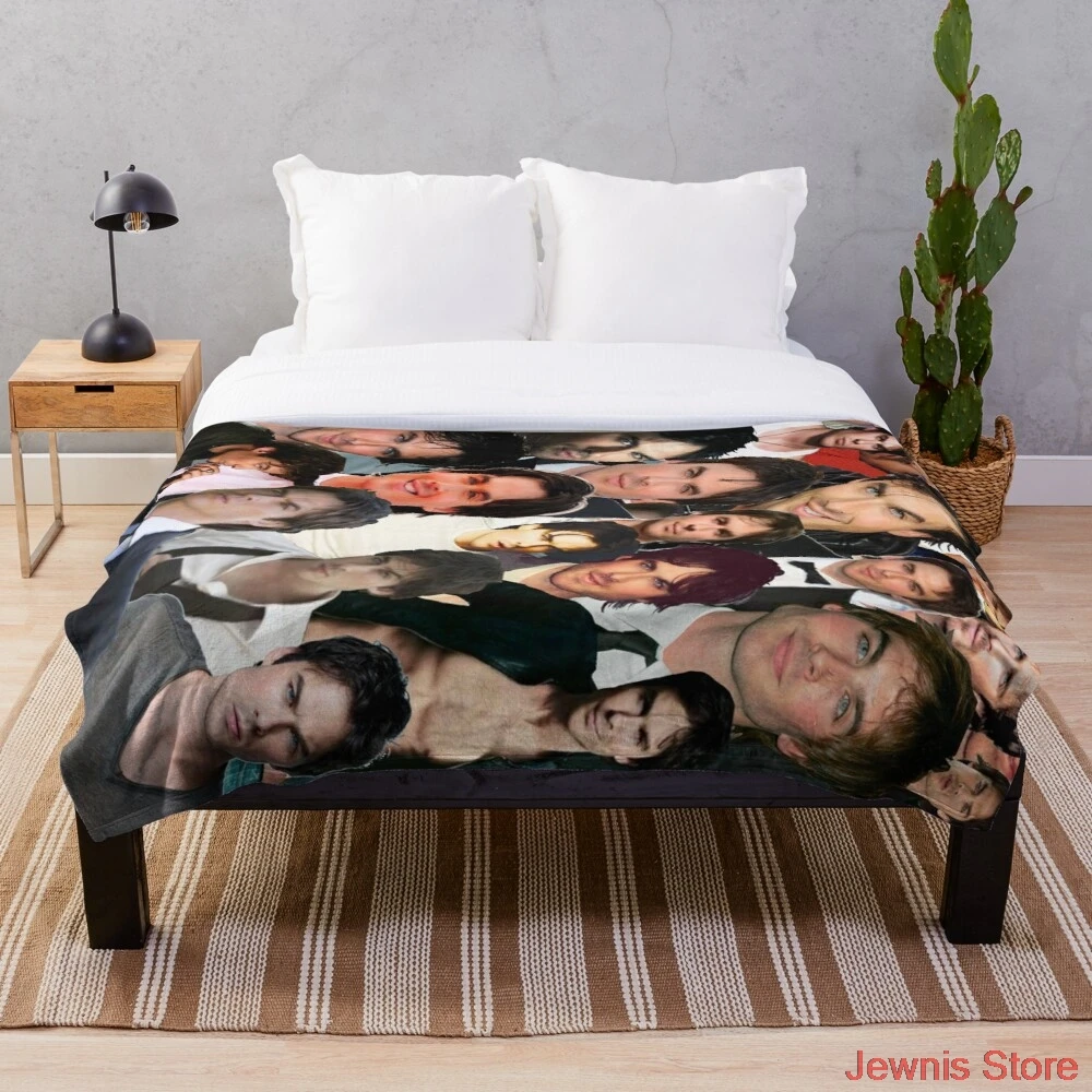 

Ian Somerhalder Photo Collage Blanket Warm Cozy Letter Throw Blanket Print on Demand Sherpa Blankets for Sofa Thin Quilt