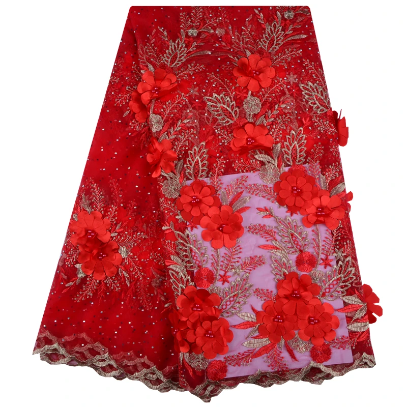 2019 Lateast African Net Lace Fabric 3D flower High Quality Nigerian With Stones French Tulle Mesh For Woman | Аксессуары для