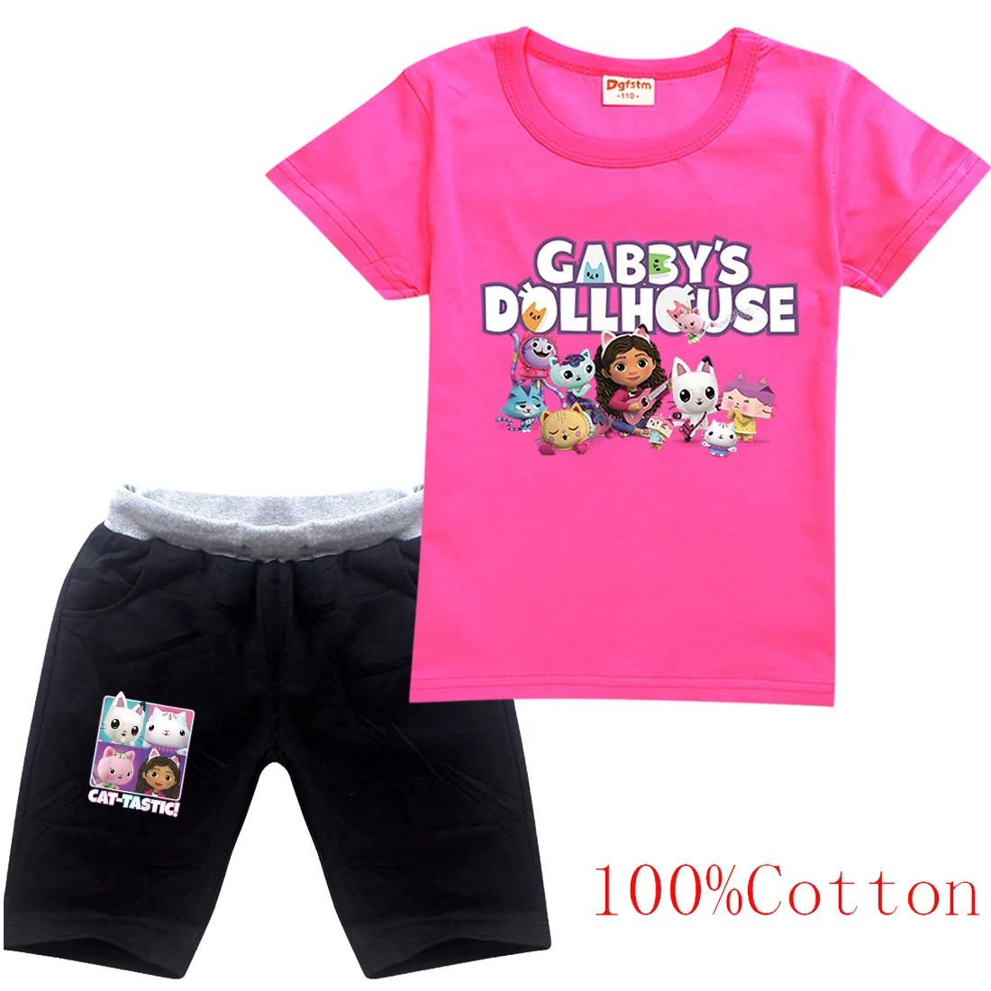 2-16Y Cute Gabbys Dollhouse T Shirt Girls Short Sleeves Cotton T-shirt+shorts 2Pcs Set Boys Tracksuit Kids Summer Clothing Sets
