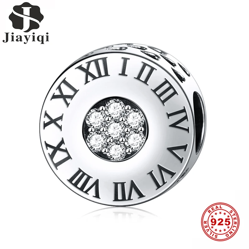 Jiayiqi Настоящее серебро 925 пробы винтажные римские цифры бусины амулеты подходят