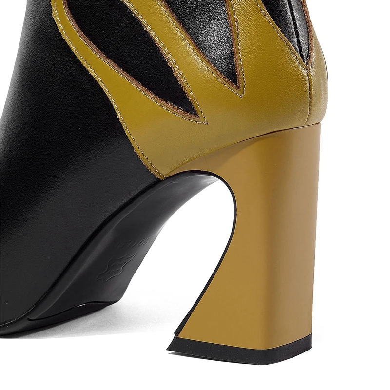 

Women's Autumn Winter High Heels Fashion Genuine Leather Pointed Toe Booties Strange Style Color Matching High Heel Boots Shoes