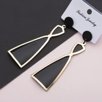 1 pair exaggerated geometric metal alloy earrings for women pop simple black gold colour retro long ear jewelry
