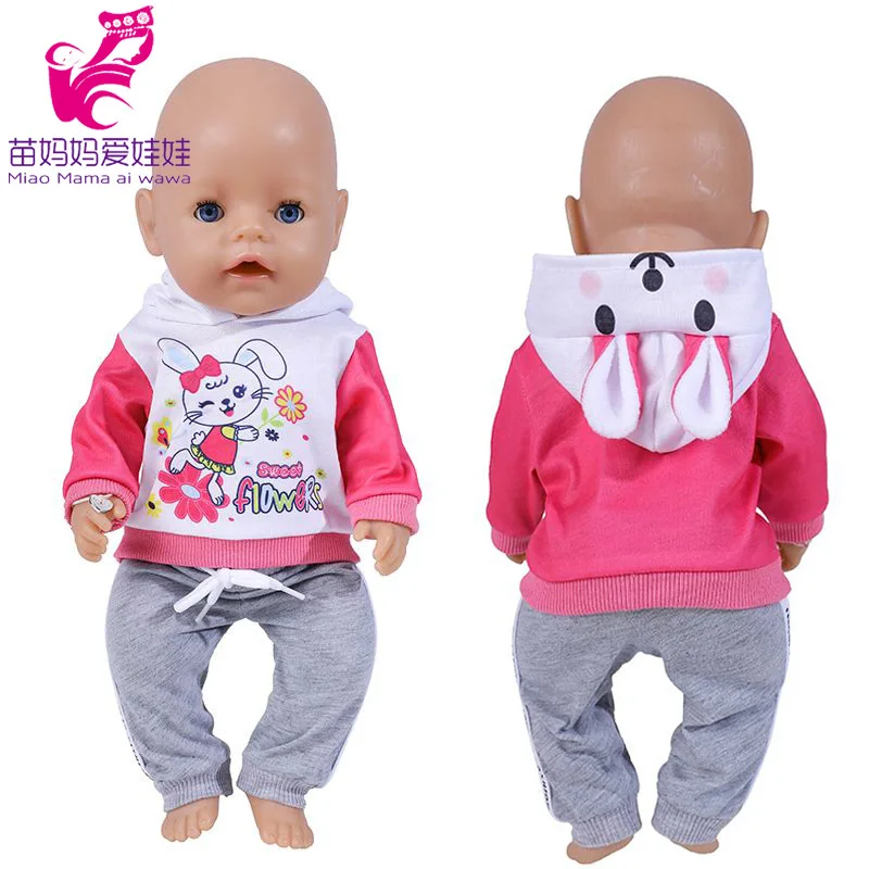 

Baby Doll Coat Rose Pink Rabbit Grey Pants 17 Inch Reborn Dolls Clothes Baby Girl Gifts