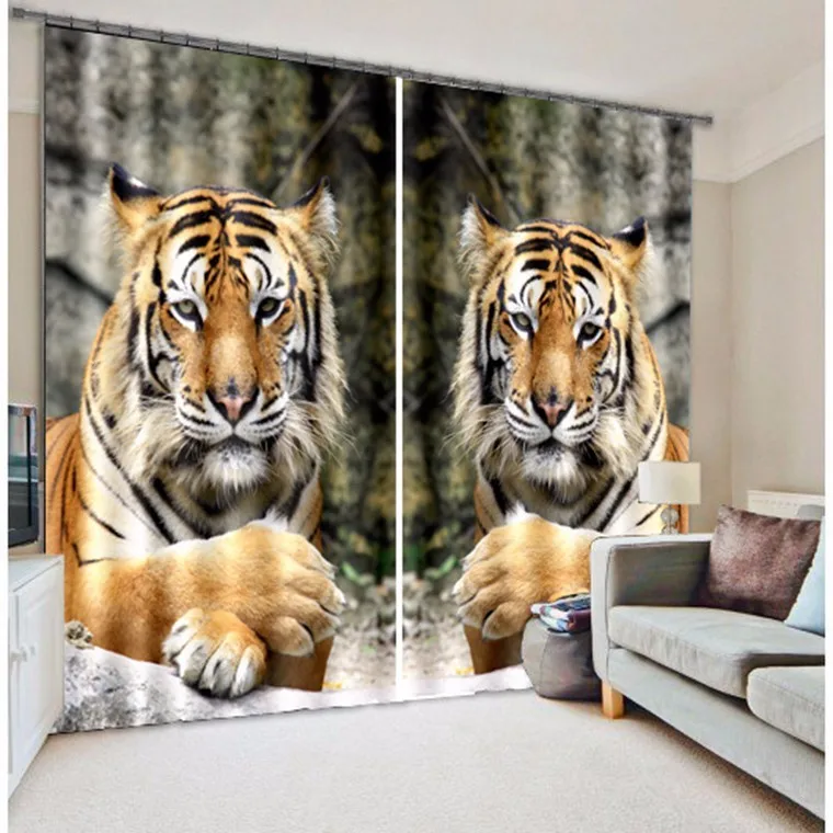 

Animal Tiger Print Luxury Blackout 3D Window Curtain Living Room Kids Bedroom Drapes Customized Size Pillowcase