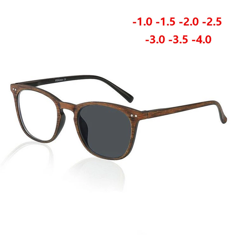 

Chameleon Lenses Oval Myopia Glasses Finished Retro Wood Color Sun Photochromic Nearsighted Eyewear Diopter 0 -1.0 -1.5 -To -4.0