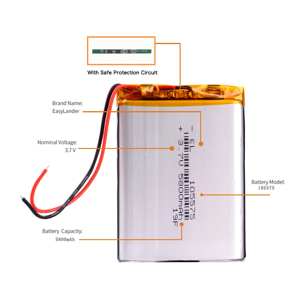 3 7 V 5800mAh 105575 полимер литий-Липо аккумуляторная батарея для GPS PSP DVD PAD Электронная