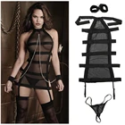 Сексуальные полицейские наручники, костюм для ролевых игр, экзотические наручники, комплект нижнего белья, прозрачный сексуальный черный сетчатый комплект нижнего белья с открытой промежностью