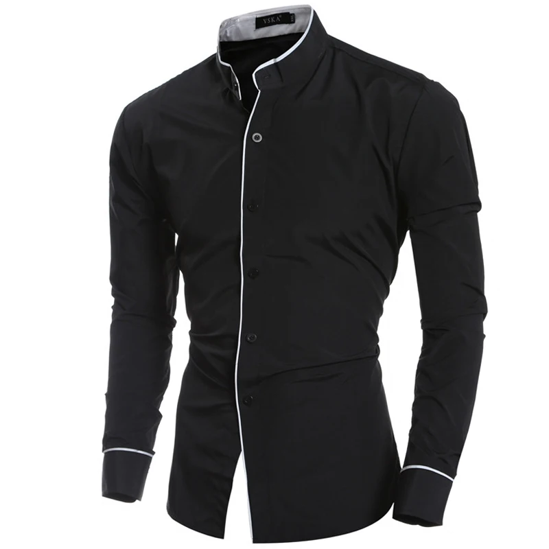 

Solid Shirts Men Casual Long Sleeve Solid Mens Shirt Business Work Wedding Dress Shirts Stand Collar Camisas Brand Chemise Homme