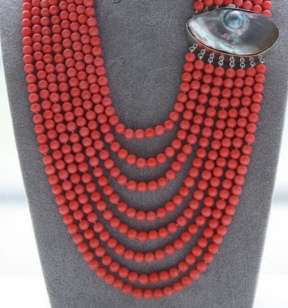 ++++ 150401 J0019 16&quot-23&quot 8row 7mm round pink coral beads necklace free shipping USPS to ISA RUSSIA | Украшения и