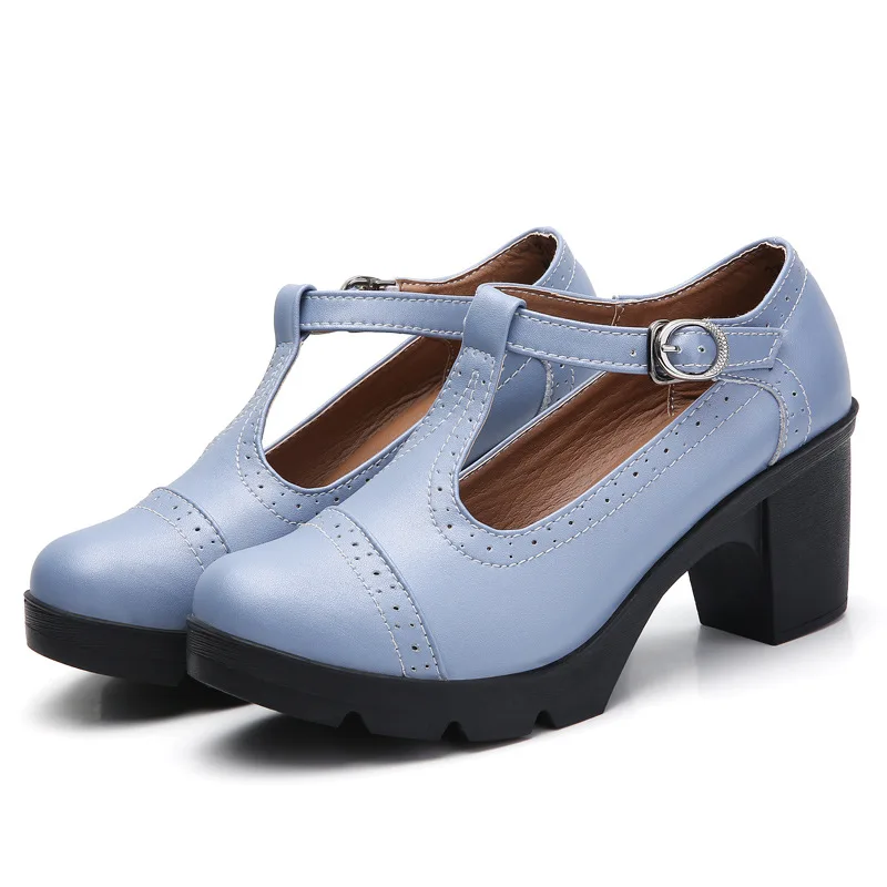 

Женские туфли из воловьей кожи на среднем каблуке, на толстом каблуке