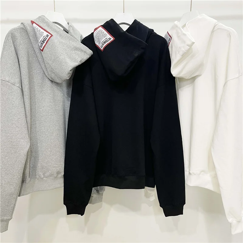 

Men Women 1:1 High Quality Hooded Embroidered Vetements Gothic Sweatshirts Oversize Pullovers Grey Vetements Hoodie