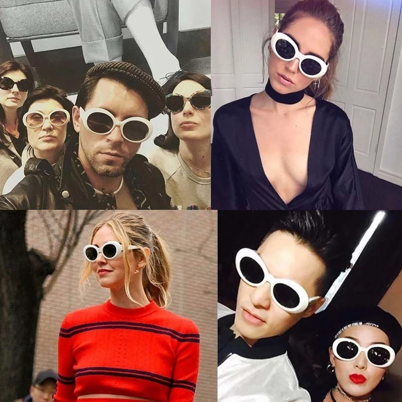 

Vintage Oval Round Sunglasses Women Brand Designer Sunglasses Female Male Black White Mirror Kurt Cobain Glasses Oculos De Sol
