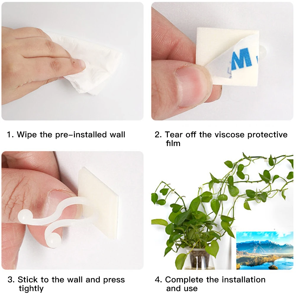 

100pcs Plant Climbing Wall Clip Invisible Wall Vines Fixture Wall Sticky Hook Holder Plant Bracket Plant Stent Supports Clip