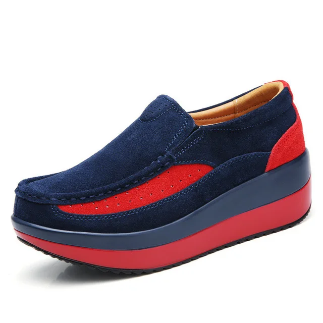 Blue red Г., весенние женские лоферы на плоской платформе женская замшевая повседневная обувь на полой подошве мокасины на плоской толстой подошве без застежки - Цвет: Blue red