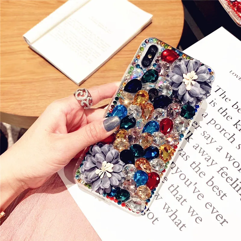 Модный Блестящий чехол для телефона с кристаллами и цветами Samsung A10 A20 A21 A31 A32 A22 A50