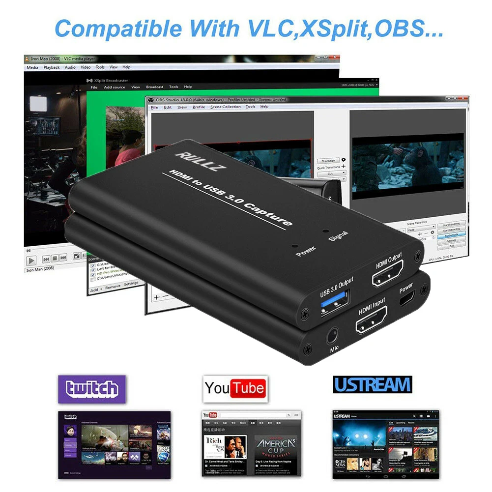 1080P 60fps HD камера запись игры HDMI в USB видео Захват карты коробка для Mac Winodws OBS прямая потоковая передача+ микрофонный вход ТВ выход