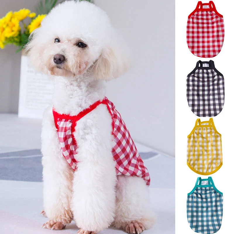 Летняя одежда для собак на тонких бретельках милая рубашка в клетку с принтом
