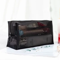 1pc transparent makeup bag black mesh storage pouch zipper cosmetic organizer travel toiletry sundries container pencil case