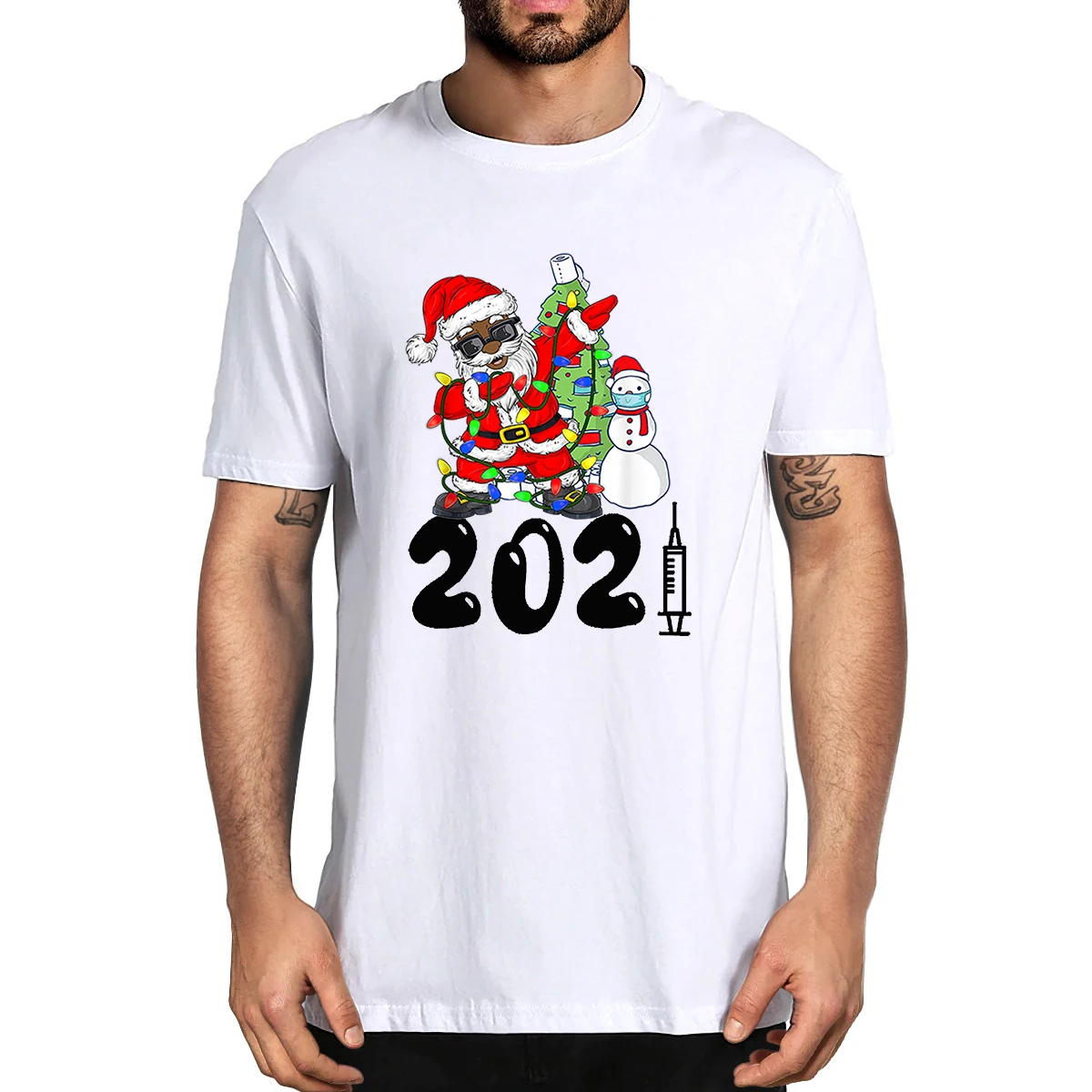 

100% Cotton Black African American Santa Claus With Mask Christmas Tee Men's Novelty T-Shirt Women Casual Streetwear Harajuku