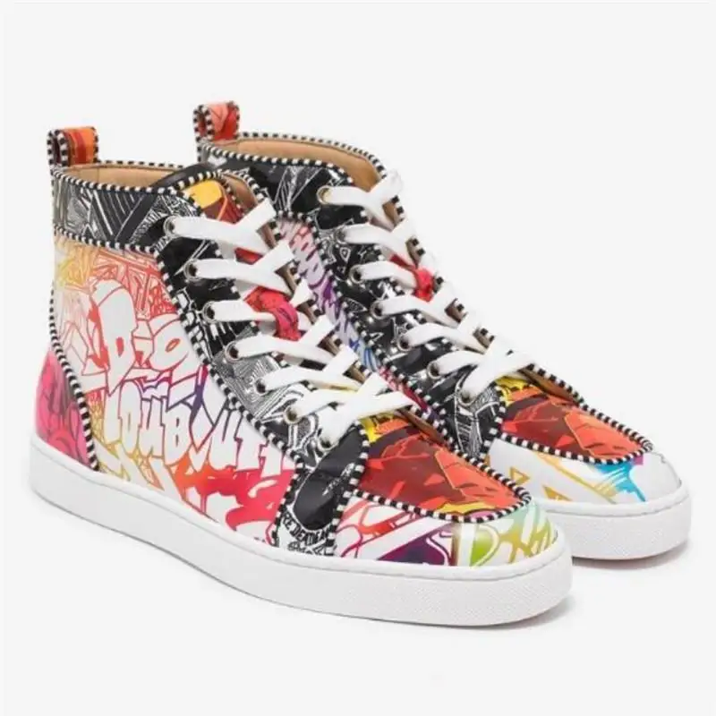 Кроссовки с красной подошвой; Мужская обувь; высокие кроссовки с принтом; sneakers35-46 из лакированной кожи - Цвет: Красный