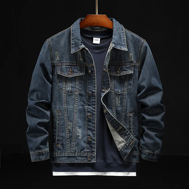 Spring Autumn 2020 teenagers Head Heavy Industry Embroidered Denim Jacket Men's Korean Slim Primitive tribe Locomotive coat | Мужская