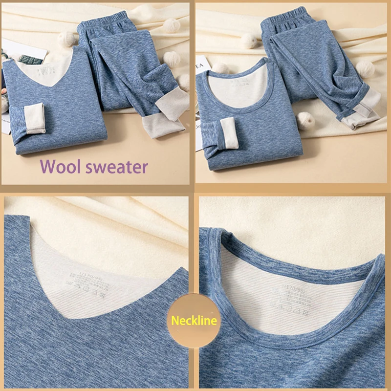 Wool Silk Sanded Fleece Autumn Clothes Long Trousers Plus Cashmere Autumn and Winter Men and Women Couples Thermal Underwear Set