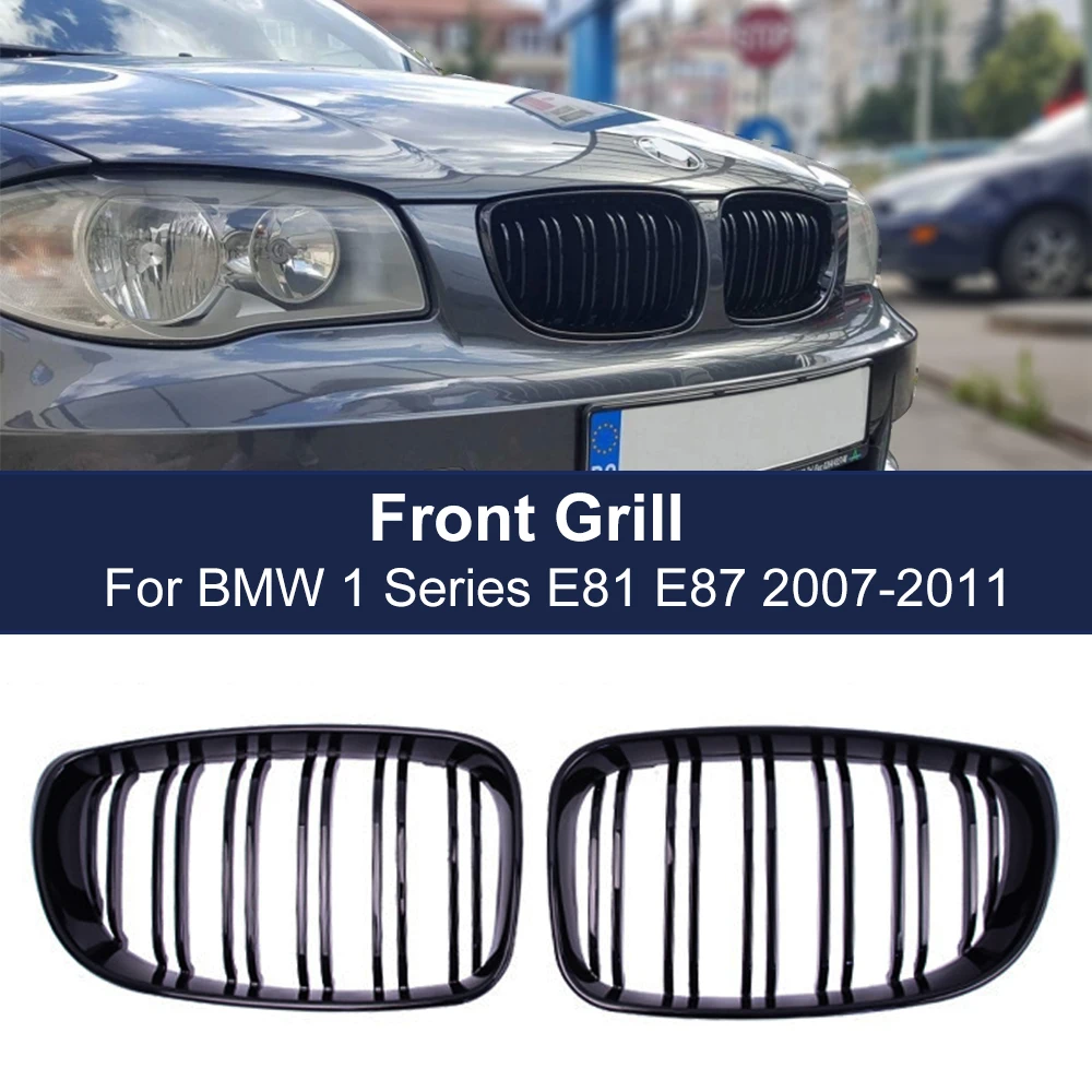 

2PCS Car Front Kidney Grill for BMW E81 E87 E82 E88 120I 128I 130I 135I Selected 2007-2011 Dual Slats Line Grille Replacement