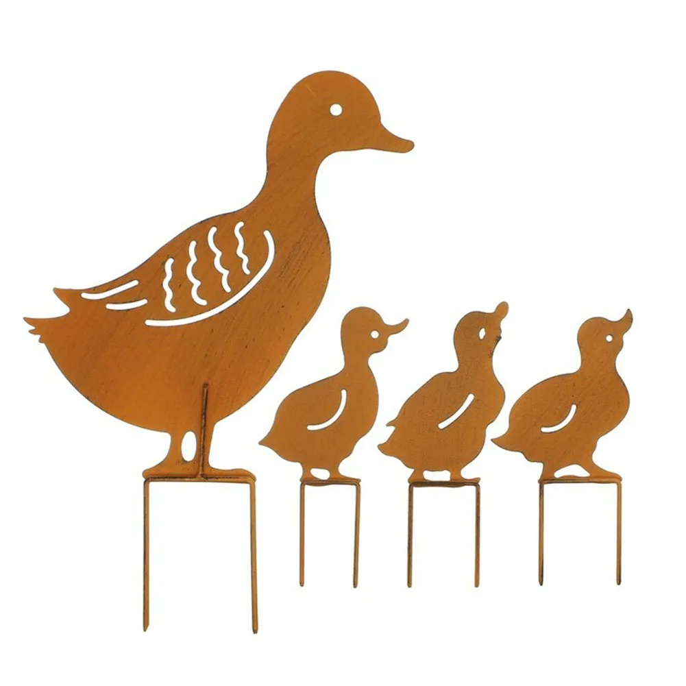 

4pcs Garden Plugs Lawn Party Iron Home Inserted Rusty Cute Ducks Retro European Wedding Decoration
