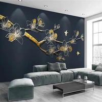chinese style modern golden relief line magnolia branch wallpapers living room sofa wall decor 3d wall mural wallpaper papel de