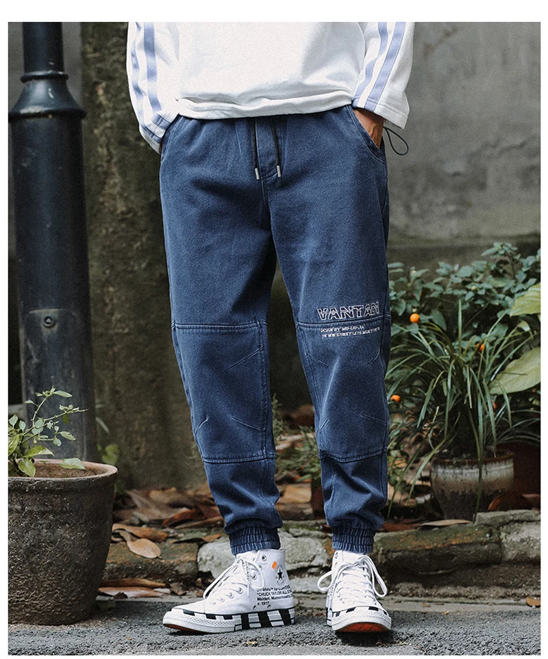 Fashion Streetwear Men Jeans Loose Fit Spliced Designer Denim Cargo Pants Harem Jeans Men Japanese Style Hip Hop Joggers Jeans