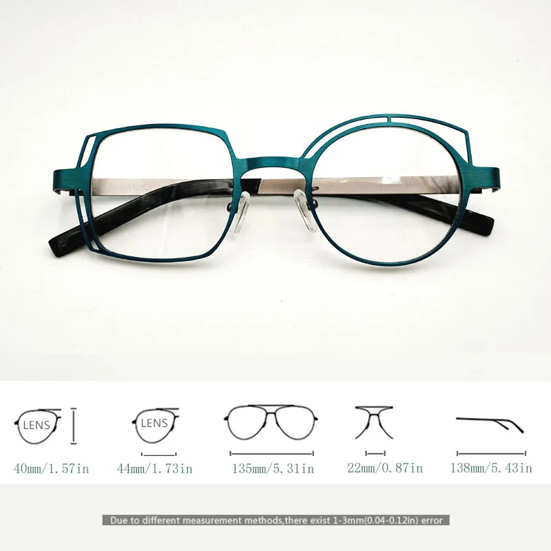 Асимметричные очки унисекс, в стиле ретро, синяя круглая и квадратная оправа, очки для коррекции близорукости, из нержавеющей стали, асиммет... от AliExpress RU&CIS NEW