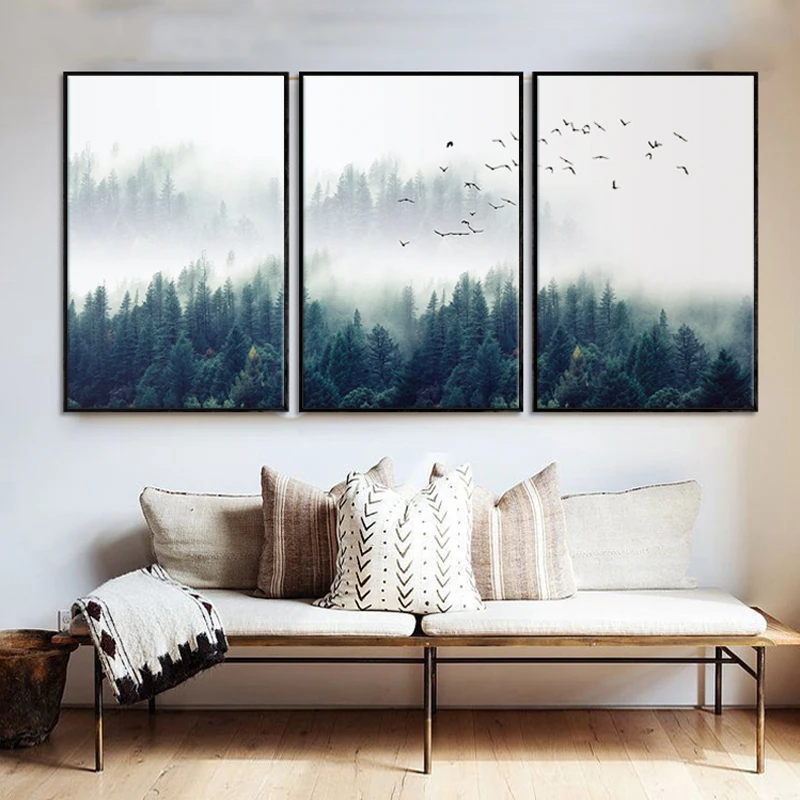 

Nordic Fog Forest Landscape Wall Art HD Poster Print Canvas Painting Decorative For Living Room Home Decoration Print Poster