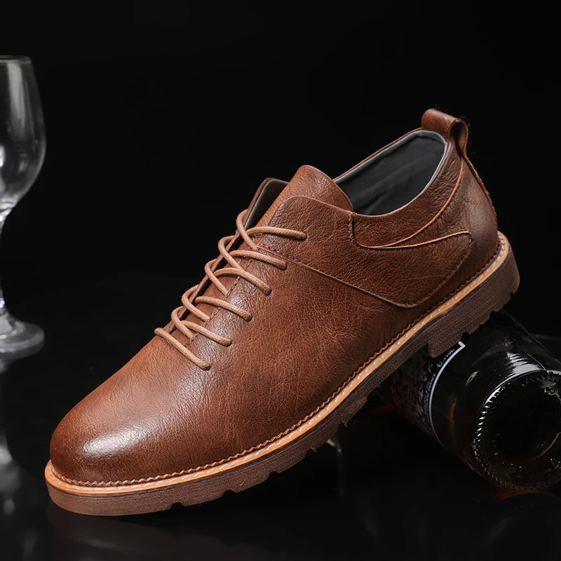 

Men Casual Shoes Luxury Men Flats Fashion Breathable Sneakers Lace Up Genuine Leather Shoes Footwear