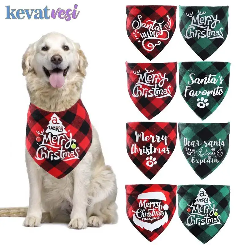 

Pet Bandanas Plaid Dog Collar Washable Saliva Towel for Small Dogs Chihuahua Marry Christmas Cat Costume Large Dog Accessories