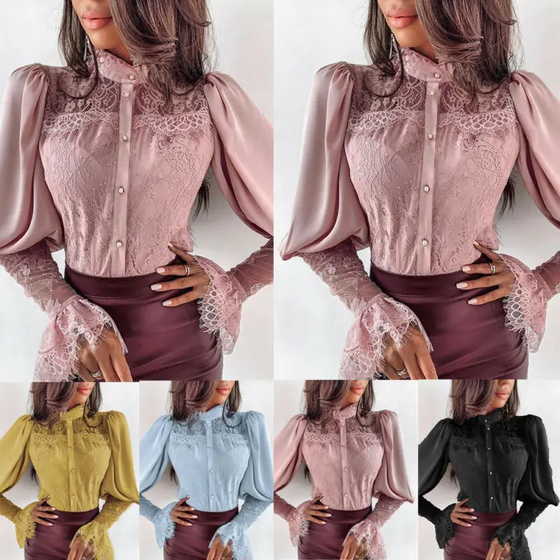 Женская блузка с длинным рукавом кружевная в Корейском стиле на осень 2019|Блузки| |