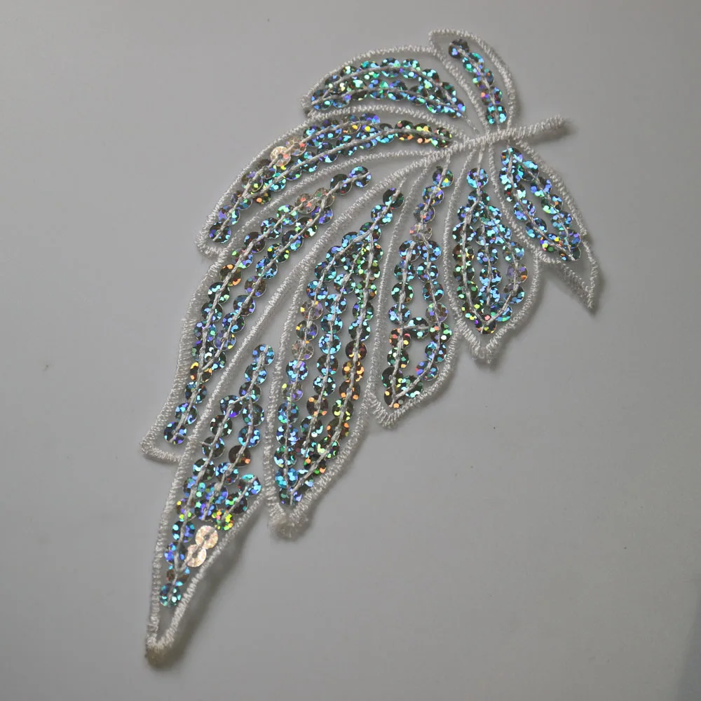 1 шт. кружевные нашивки с белыми листьями для одежды вышивка пайетками Аппликации