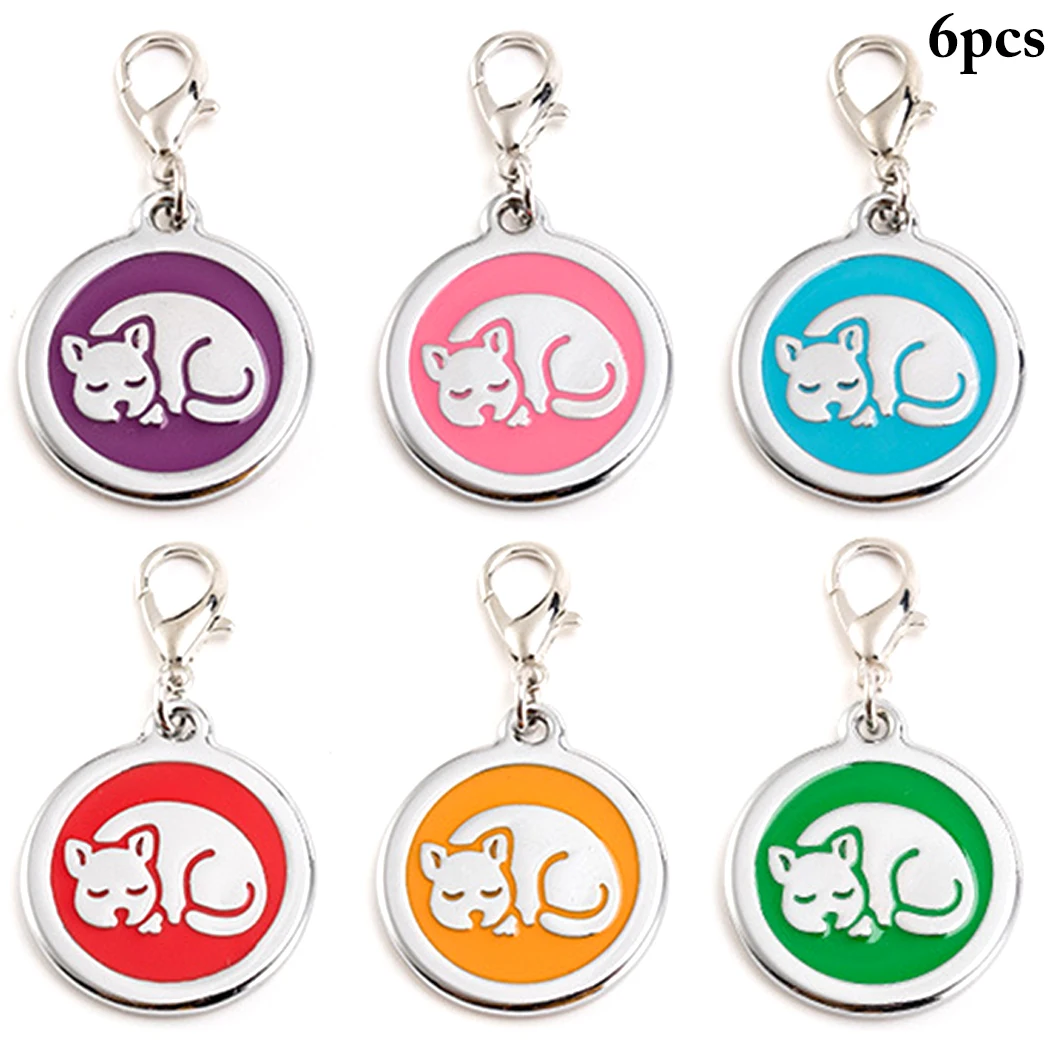 

6PCS Pet Tag Cute Cat Dog Pattern DIY Dog Tag Pet ID Tag Pet Personalized Tag Puppy Pet ID Name Collar Tag Pendant