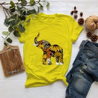 mumou sunflower elephant print t shirt summer women short sleeve leisure top tee casual unisex harajuku t shirts girl clothing