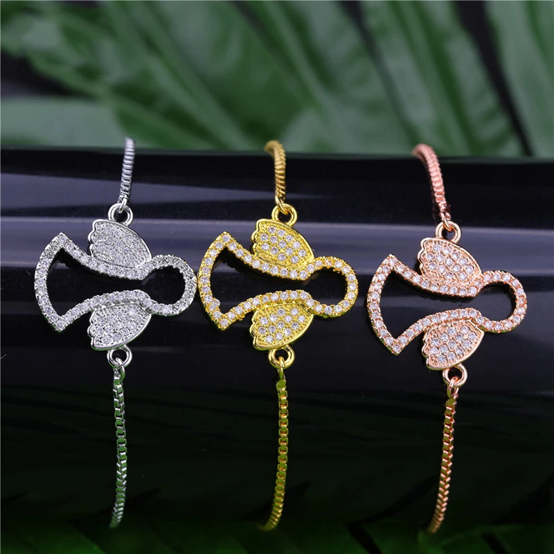 

Handmade Angel Bracelet Micro Pave Zircon Gold/Rose Gold Daughter Angel Charm Bracelet For Women Kids Adjustable Bracelet