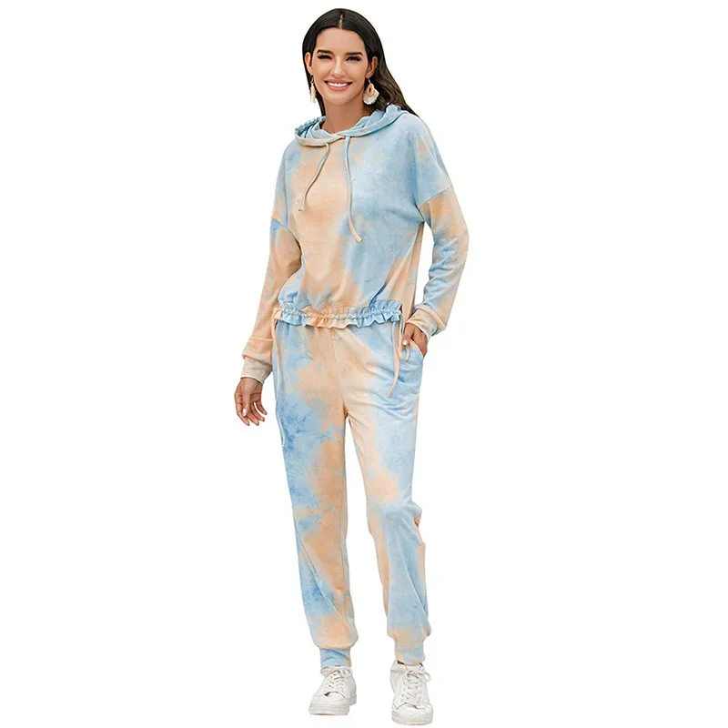 Женский спортивный костюм с длинным рукавом и принтом Tie Dye комплект из двух